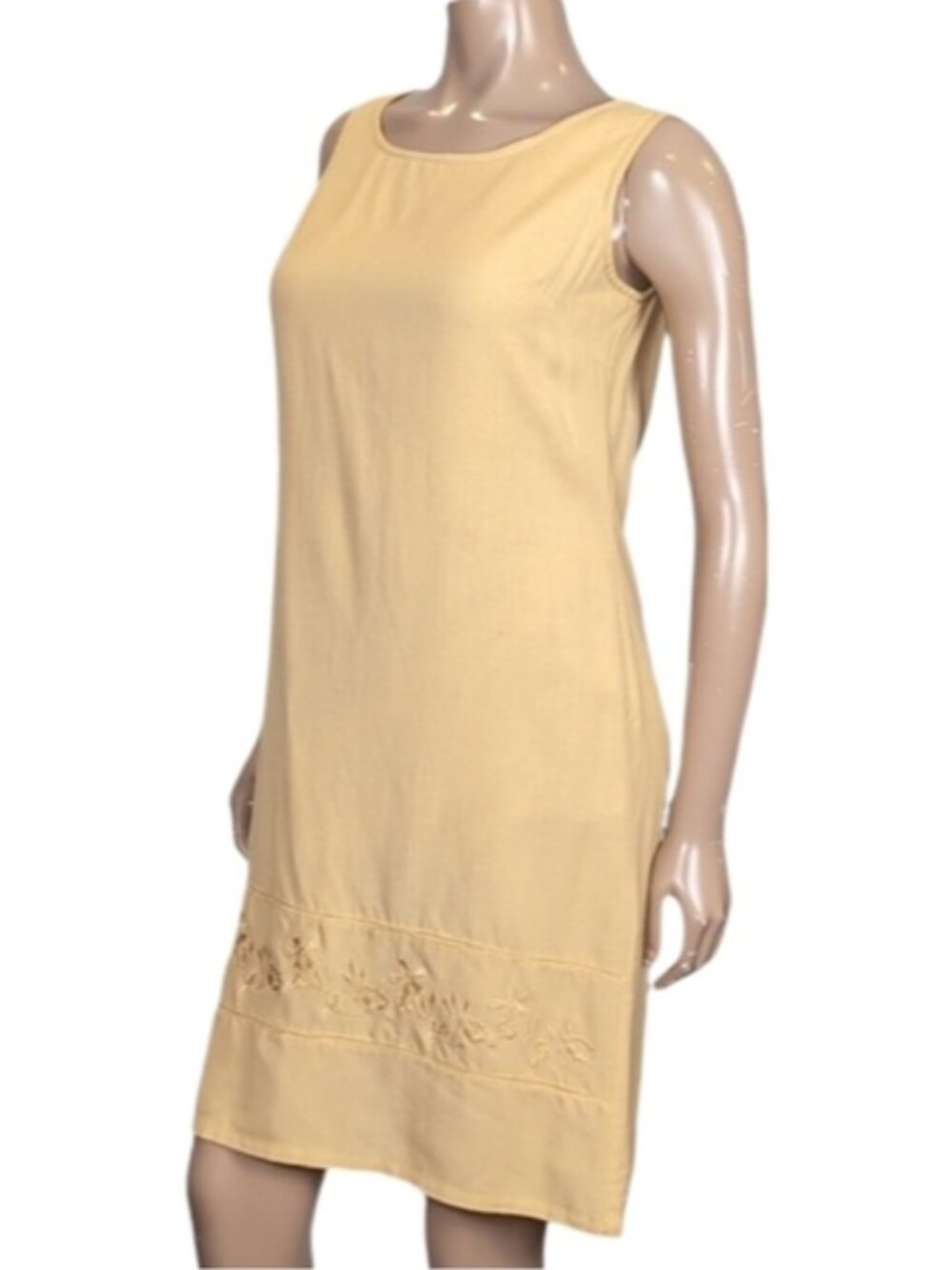 Vintage Jessica Sleeveless Dress Linen Blend Embroidered Summer Yellow Size 8